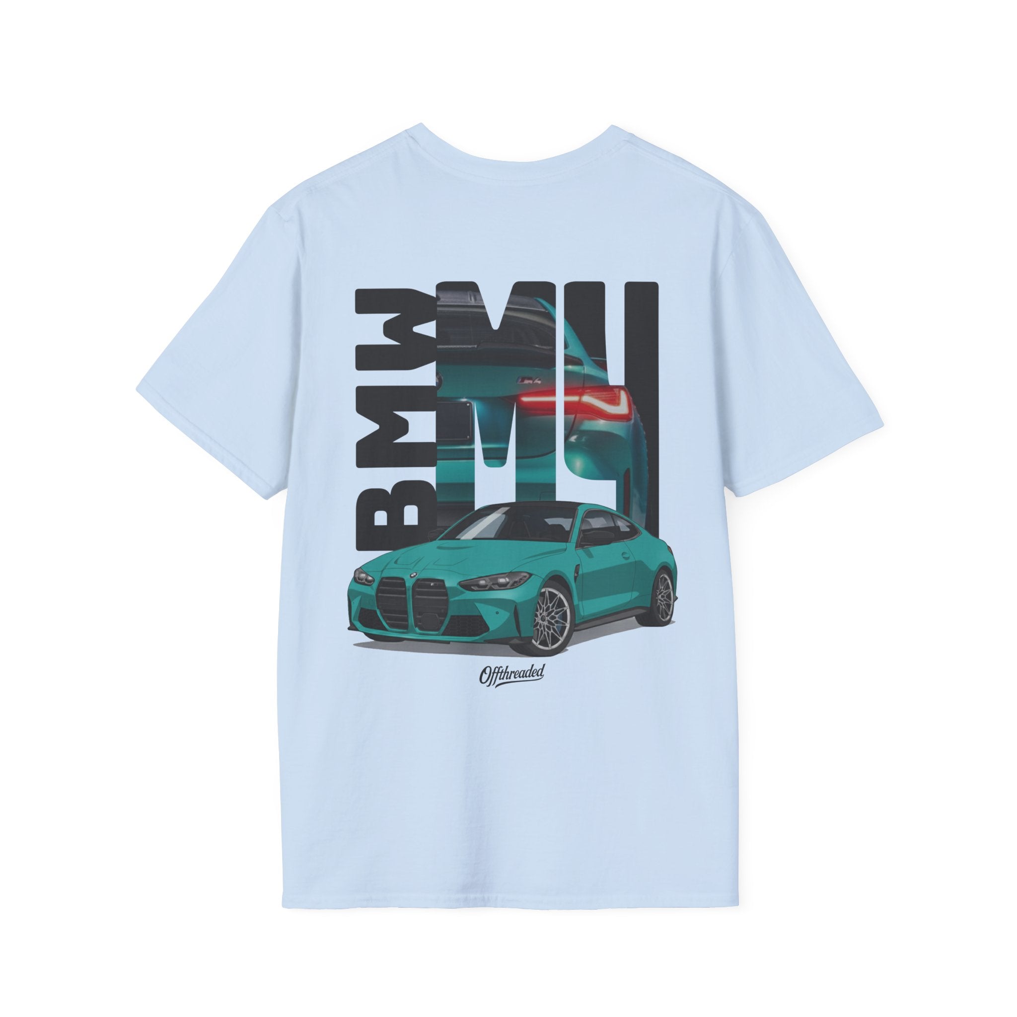 Light blue t-shirt with BMW car graphic on a white background