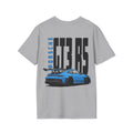 Gray t-shirt with Blue Porsche GT3 RS graphic on a white background