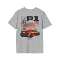 Gray t-shirt with McLaren P1 graphic on a white background