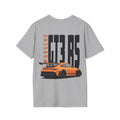 Gray t-shirt with orange Porsche GT3 RS graphic on a white background