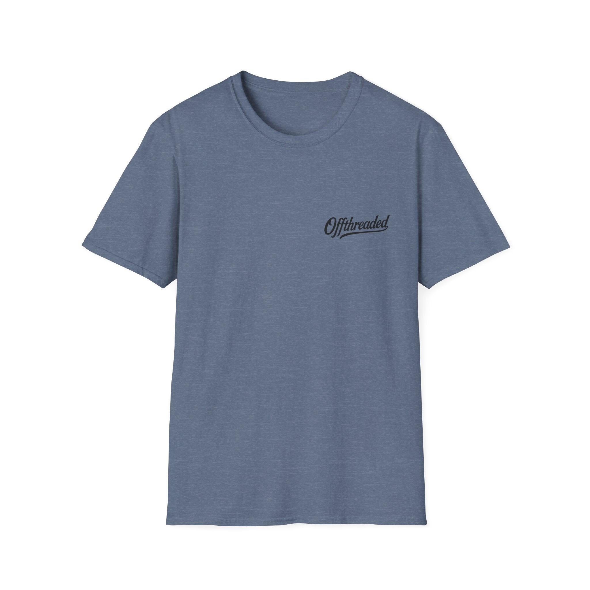 Blue t-shirt with 'Offroaded' logo on a white background